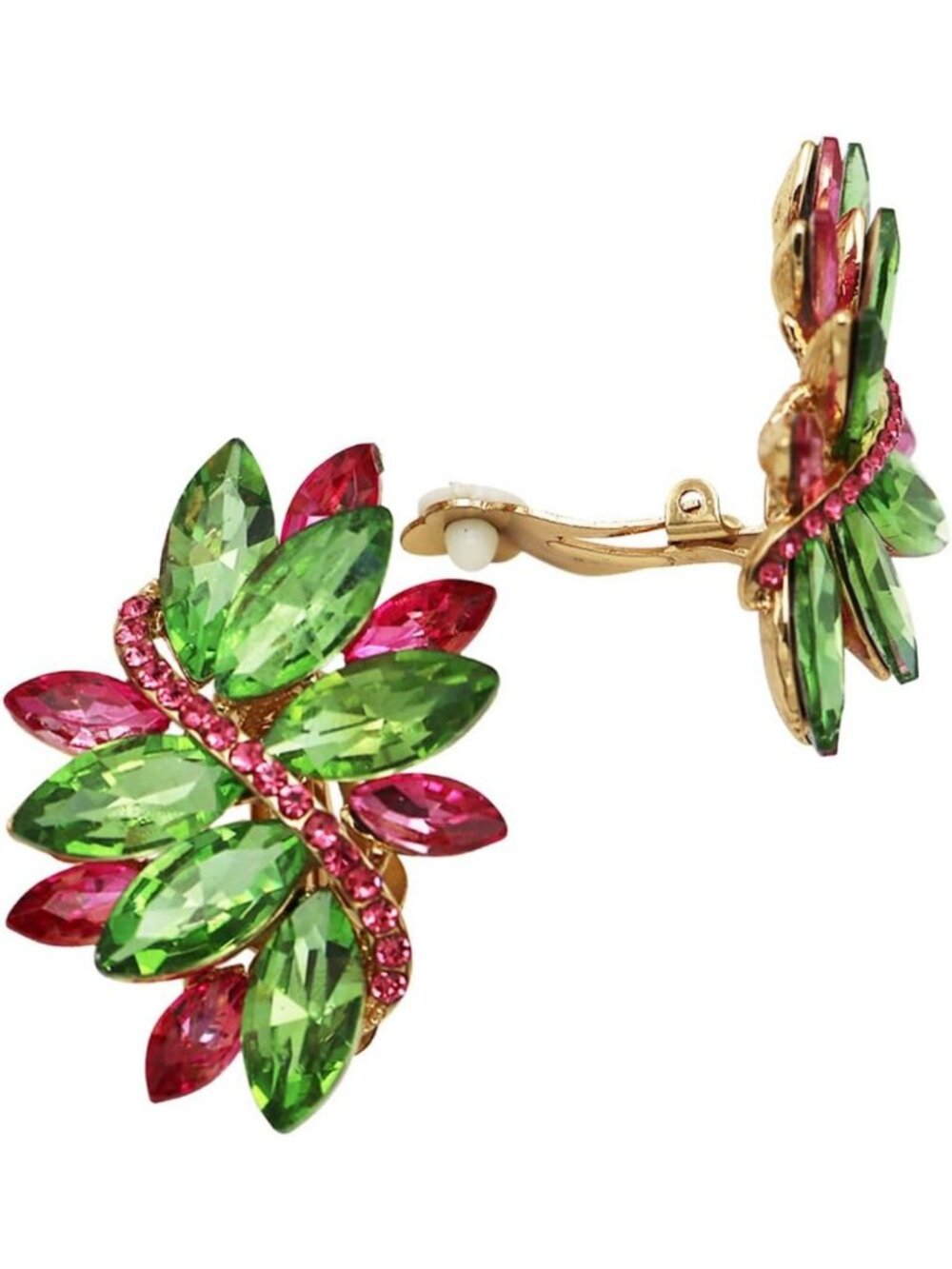 Dazzling Crystal Marquis Leaf Cluster Statement Clip-On Earrings, 1.87
